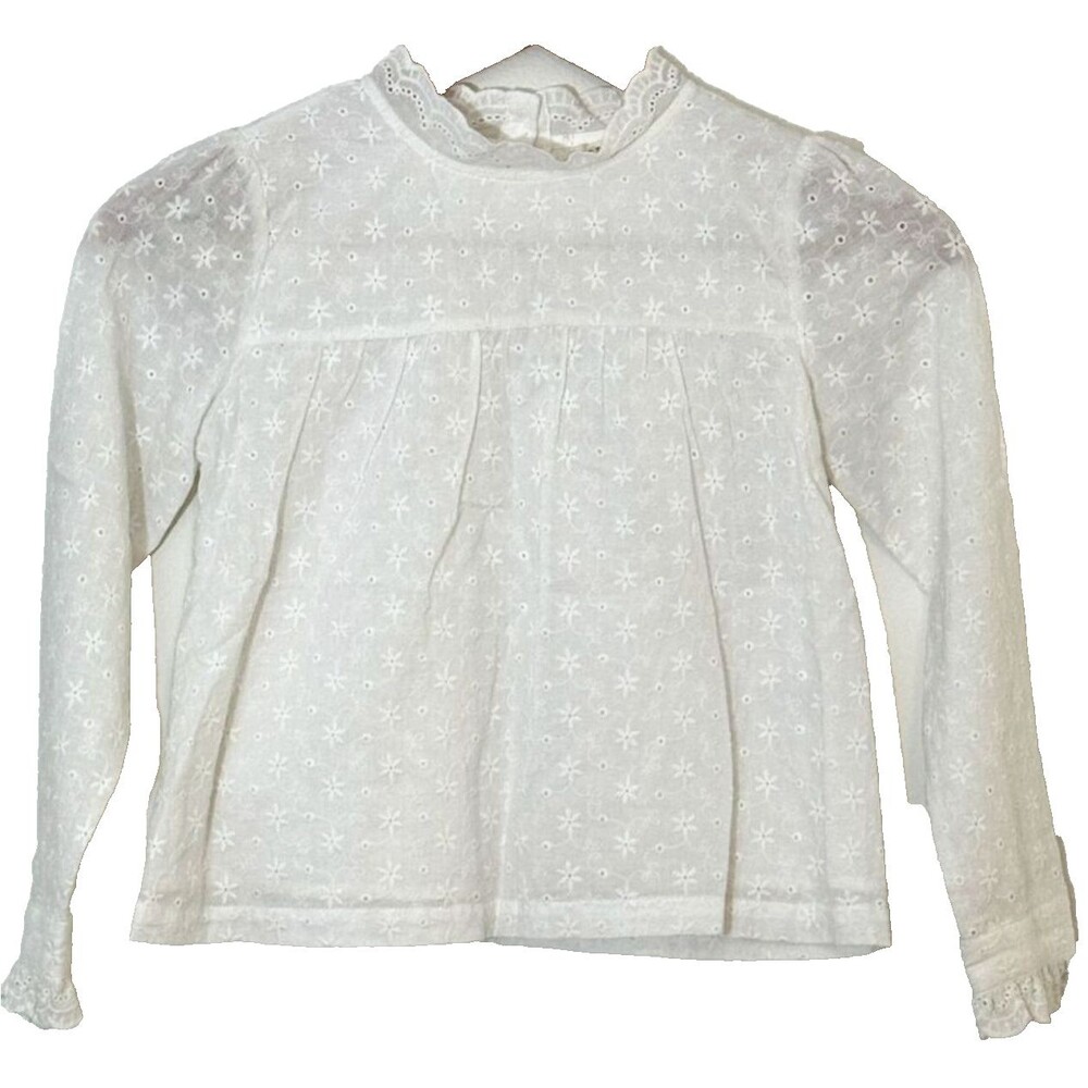 Copper Key Girls Off-White Blouse - Mock Neck - Eyelet Embroidery - Small